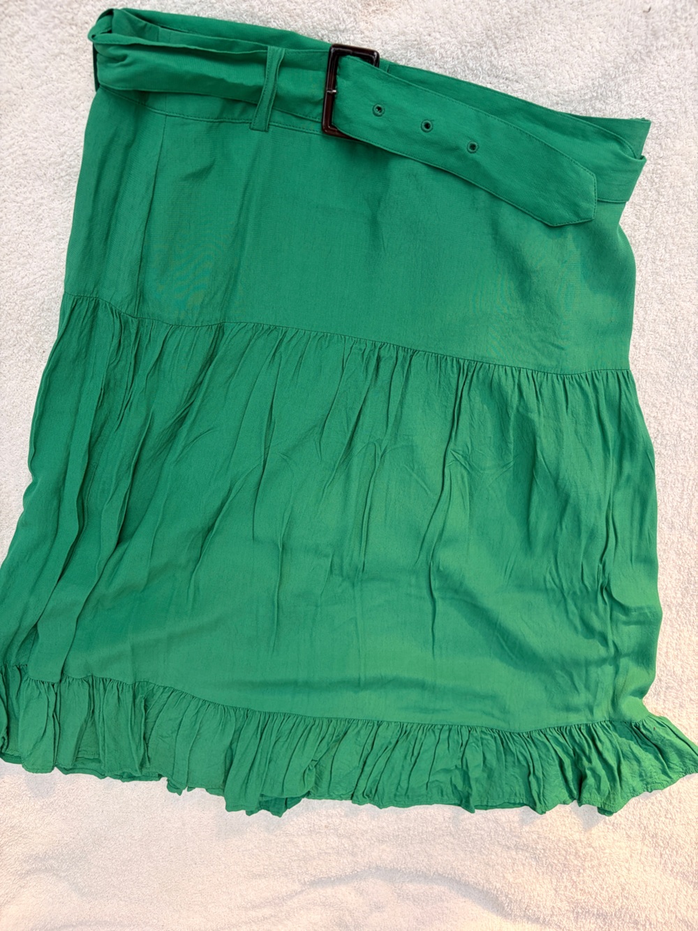 Ann Taylor Emerald Green Ruffled A-Line Skirt with Belt